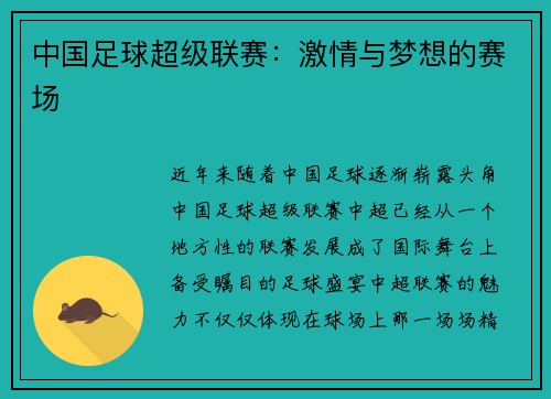 中国足球超级联赛：激情与梦想的赛场
